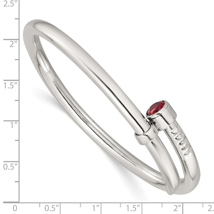High-Quality Polished Sterling Silver Expandable Bangle with Red CZ Accents-4