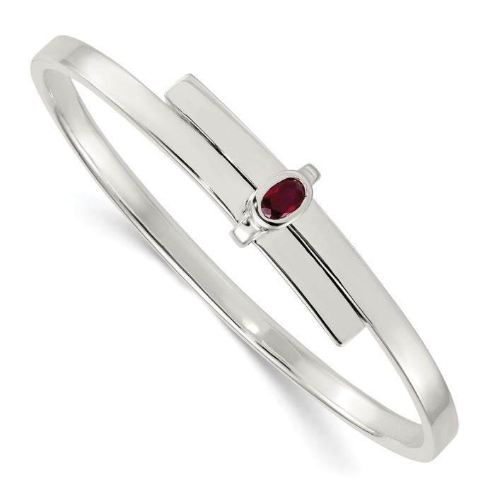 Order Stylish Polished Sterling Silver Expandable Bangle | Oval Red CZ-1