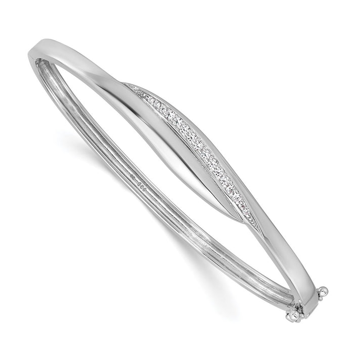 Designer Rhodium-Plated Sterling Silver CZ Hinged Bangle | Stylish Value-1