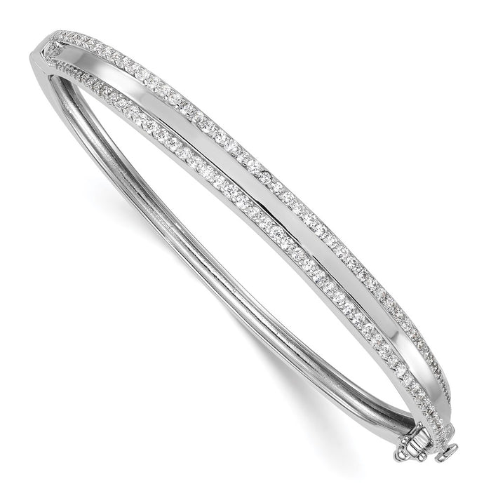 Exclusive Polished CZ Hinged Bangle - Rhodium-Plated Sterling Silver Luxury-1
