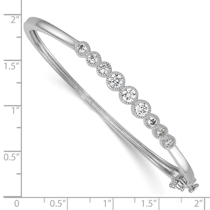 Exclusive Polished Sterling Silver Rhodium-Plated CZ Hinged Bangle - Stylish Design-3