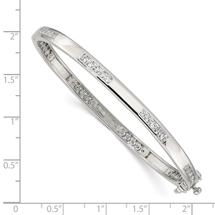 Buy Stylish Rhodium-Plated Sterling Silver Bangle Bracelet with CZ Accents-3