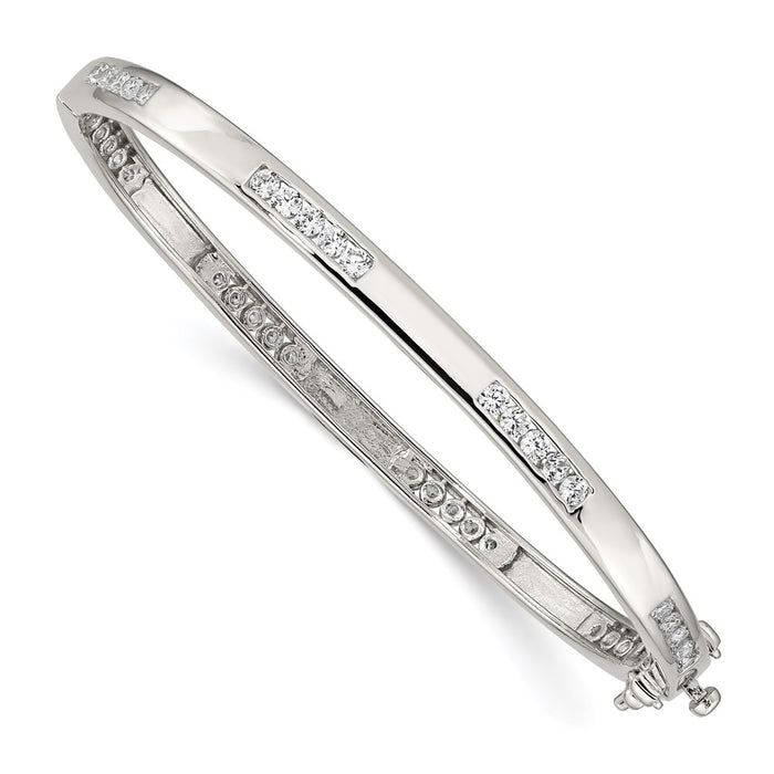 Buy Stylish Rhodium-Plated Sterling Silver Bangle Bracelet with CZ Accents-1