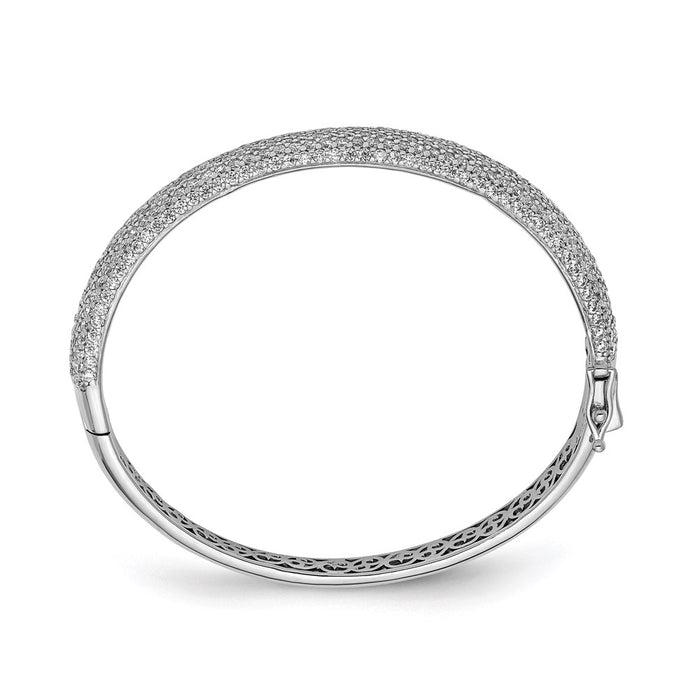 High-Quality Rhodium-Plated CZ Pav Hinged Bangle | Stylish Sterling Silver Value-2