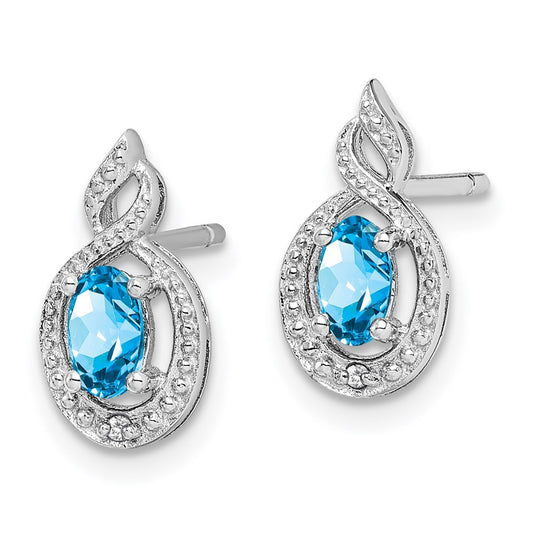 High-Quality Rhodium-Plated Sterling Silver Earrings with Blue Topaz & Diamonds