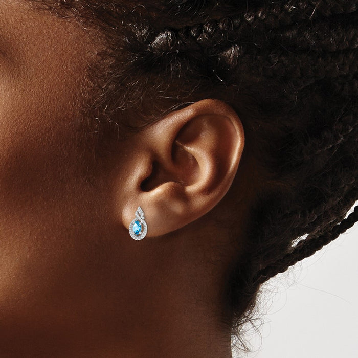 High-Quality Rhodium-Plated Sterling Silver Earrings with Blue Topaz & Diamonds-3