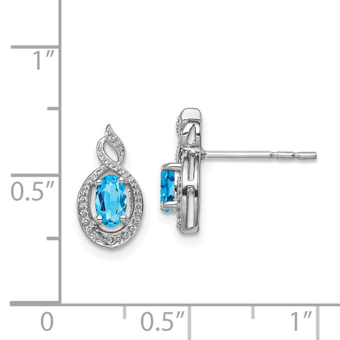 High-Quality Rhodium-Plated Sterling Silver Earrings with Blue Topaz & Diamonds-4