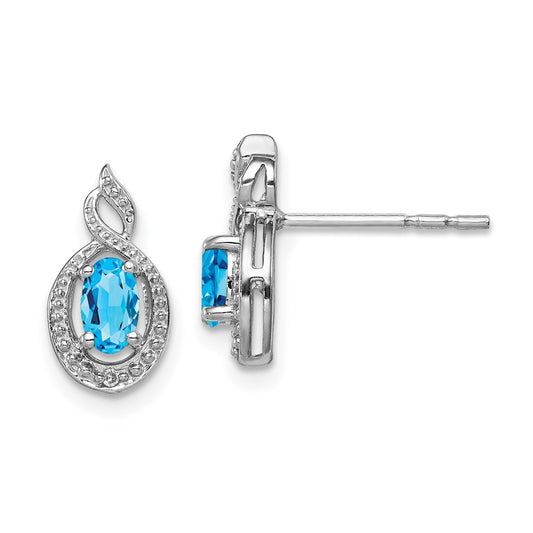 High-Quality Rhodium-Plated Sterling Silver Earrings with Blue Topaz & Diamonds