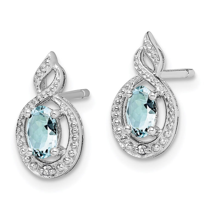 High-Quality Rhodium-Plated Sterling Silver Aquamarine & Diamond Earrings - Stylish Value!-2