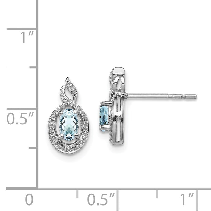 High-Quality Rhodium-Plated Sterling Silver Aquamarine & Diamond Earrings - Stylish Value!-4