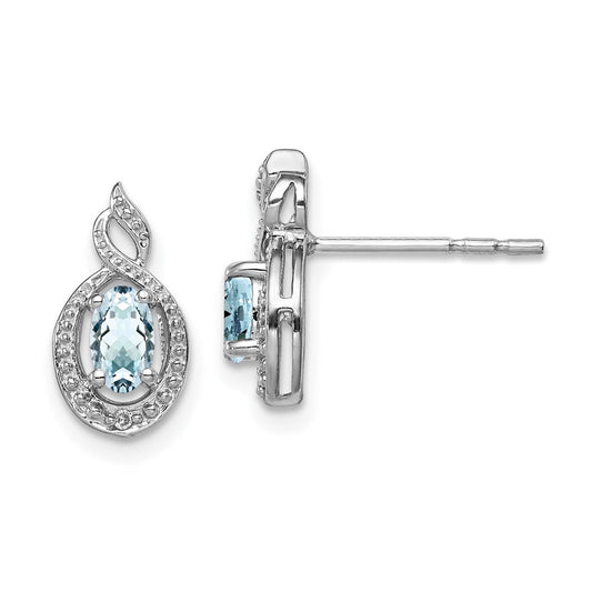 High-Quality Rhodium-Plated Sterling Silver Aquamarine & Diamond Earrings - Stylish Value!