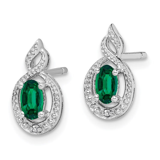 Shop Stylish Rhodium-Plated Sterling Silver Earrings with Created Emerald & Diamonds