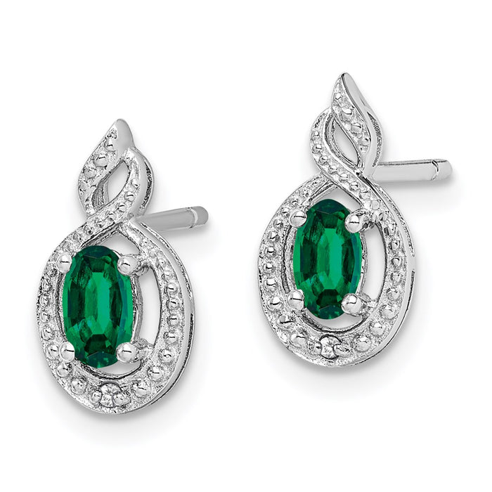 Shop Stylish Rhodium-Plated Sterling Silver Earrings with Created Emerald & Diamonds-2