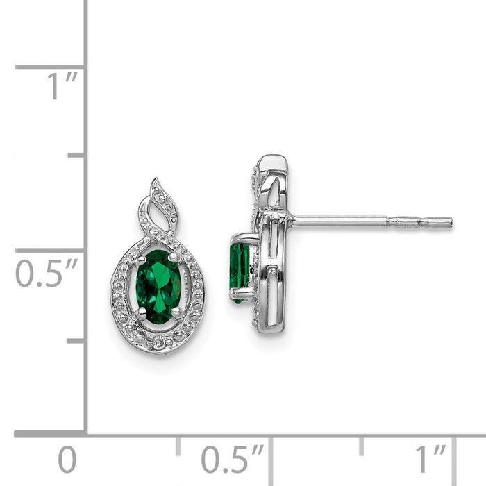 Shop Stylish Rhodium-Plated Sterling Silver Earrings with Created Emerald & Diamonds-4