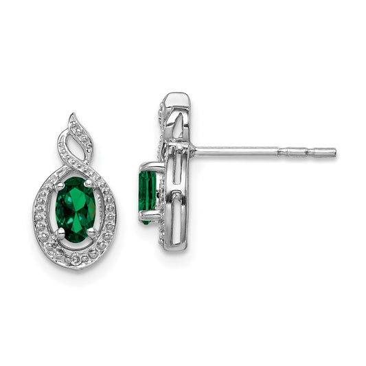 Shop Stylish Rhodium-Plated Sterling Silver Earrings with Created Emerald & Diamonds