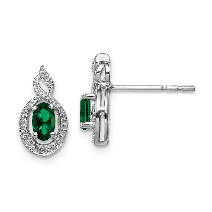 Shop Stylish Rhodium-Plated Sterling Silver Earrings with Created Emerald & Diamonds-1