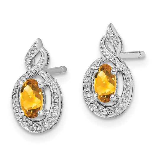 Exclusive Rhodium-Plated Sterling Silver Citrine & Diamond Earrings | Stylish Value