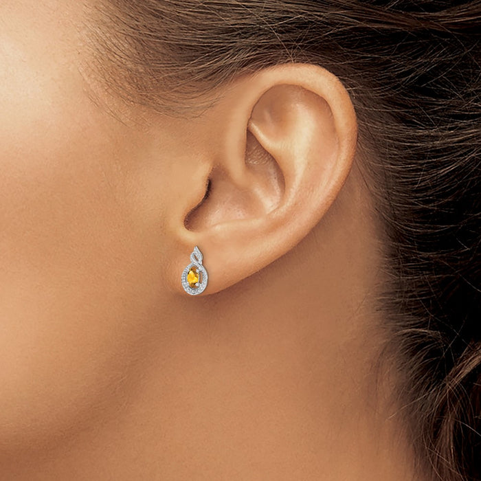 Exclusive Rhodium-Plated Sterling Silver Citrine & Diamond Earrings | Stylish Value-3