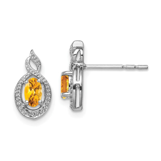 Exclusive Rhodium-Plated Sterling Silver Citrine & Diamond Earrings | Stylish Value