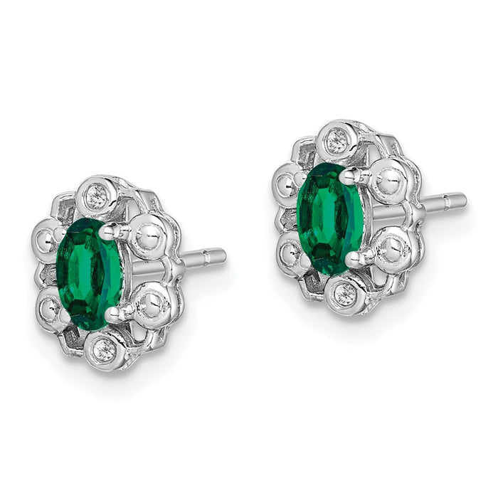 Exclusive Rhodium-Plated Sterling Silver Earrings with Created Emerald & Diamonds-2