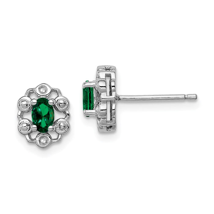 Exclusive Rhodium-Plated Sterling Silver Earrings with Created Emerald & Diamonds-1