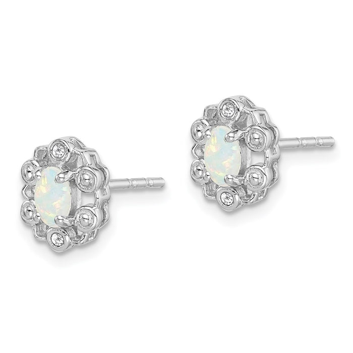 Shop Stylish Sterling Silver Rhodium-Plated Created Opal & Diamond Earrings-2