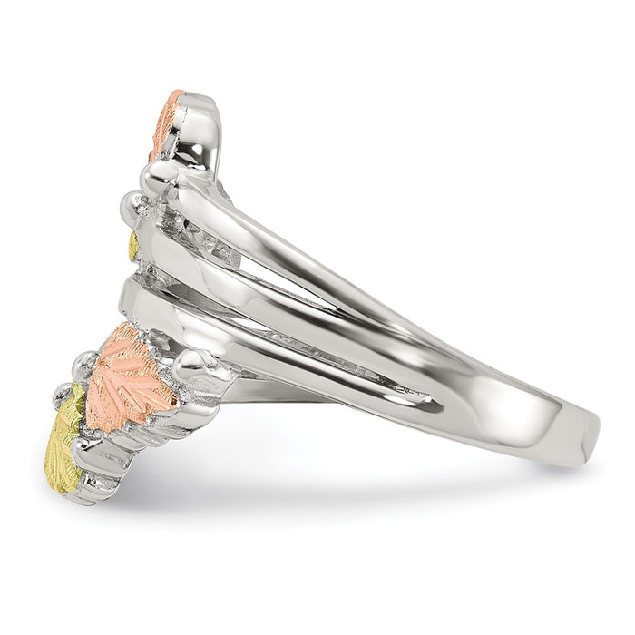 Buy Stylish Sterling Silver Bypass Ring - 12K Gold Accents, Leaf Design-3