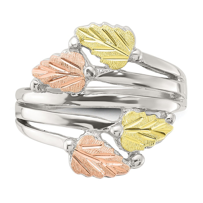 Shop Stylish Sterling Silver Rhodium-Plated Bypass Ring with 12K Gold Accents-4