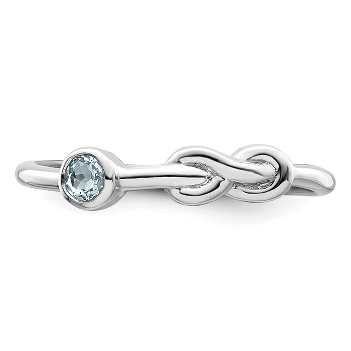 Shop Stylish Polished Infinity Aquamarine Ring in Rhodium-Plated Silver-4
