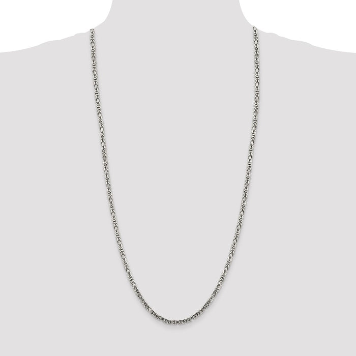 High-Quality 3.25mm Sterling Silver Byzantine Chain Necklace - Stylish Value!-4