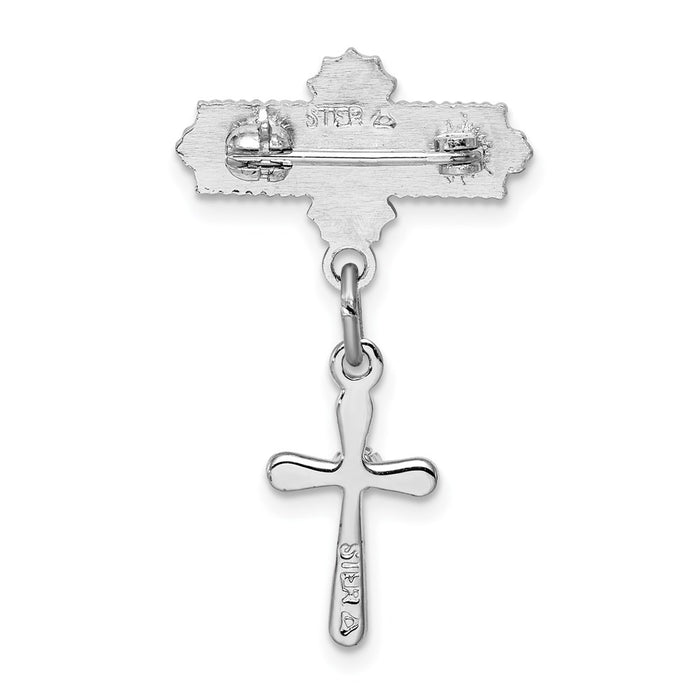 High-quality Rhodium-Plated Sterling Silver CZ Cross Brooch Pin - Stylish Value-3