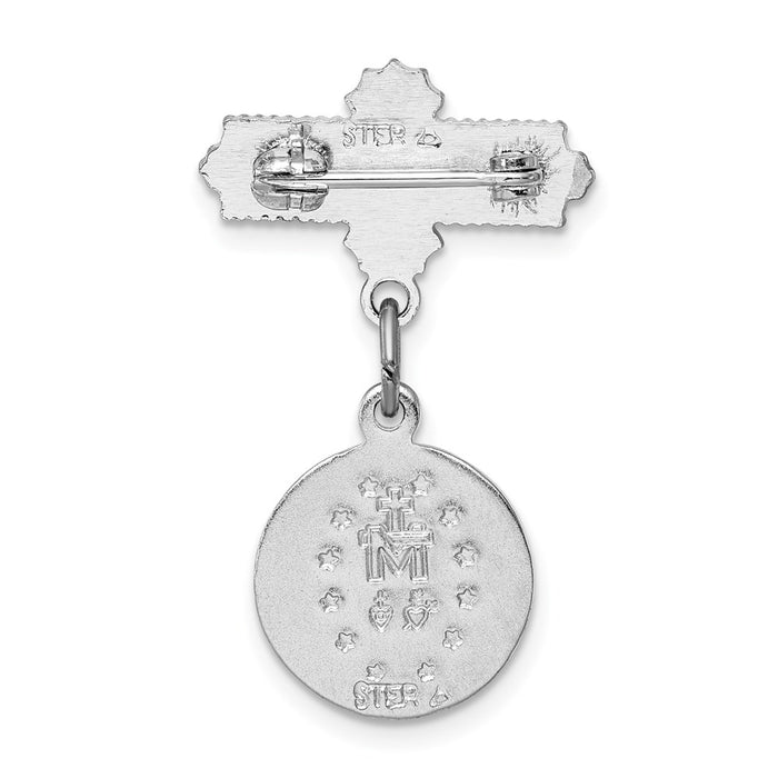 Buy Exclusive Rhodium-Plated Sterling Silver Miraculous Medal Dangle Brooch-3