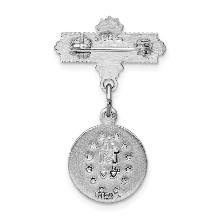 Buy Stylish Rhodium-Plated Sterling Silver Enameled Miraculous Medal Brooch, 1.5"-3