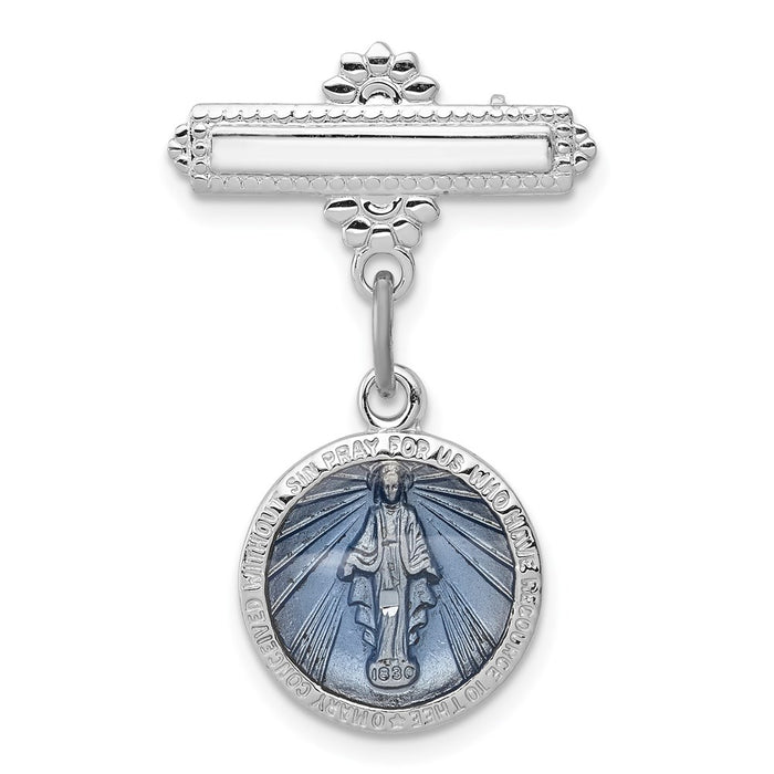 Buy Stylish Rhodium-Plated Sterling Silver Enamel Miraculous Medal Pin - Value!-1