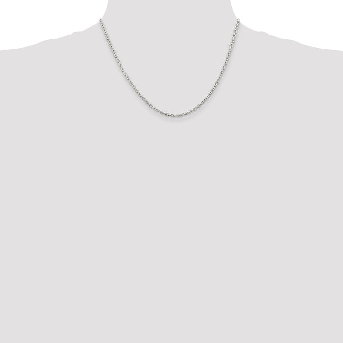 High-Quality 2.75mm Sterling Silver Beveled Oval Chain with 2-Inch Extension - Affordable!-4