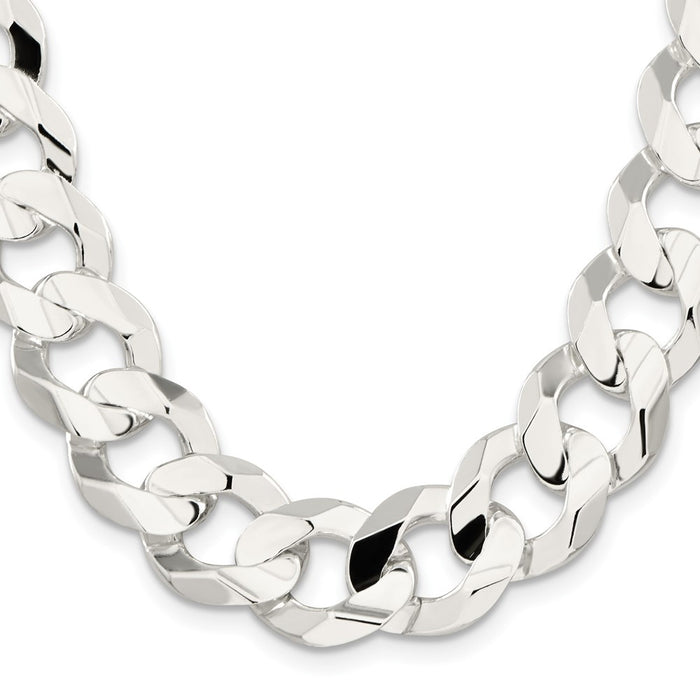 High-Quality 15.75mm Beveled Concave Curb Chain in Sterling Silver - Stylish Value!-2
