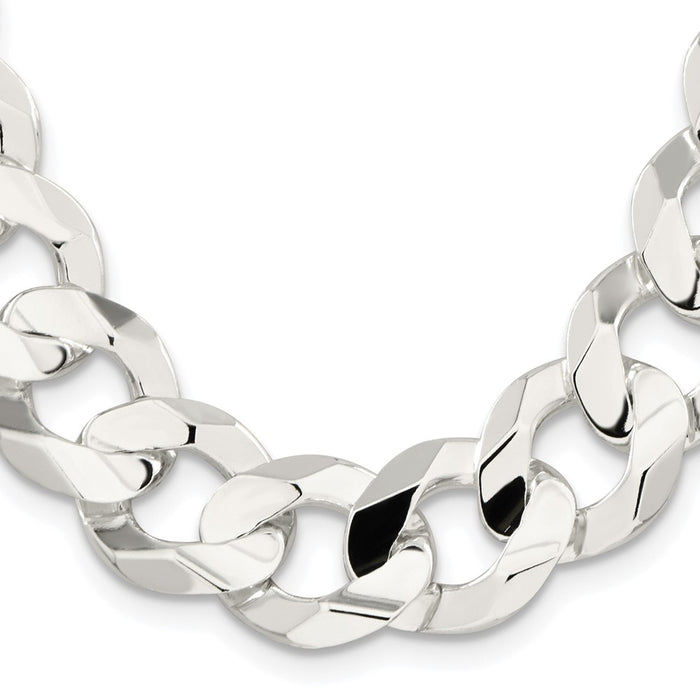 Buy Stylish Rhodium-Plated Sterling Silver 15.75mm Beveled Curb Chain-2