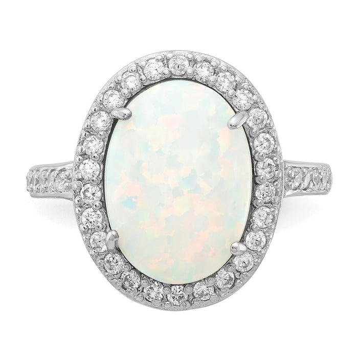 High-Quality Cheryl M Sterling Silver Oval Halo Ring with Lab-Created Opal - Stylish Value-4