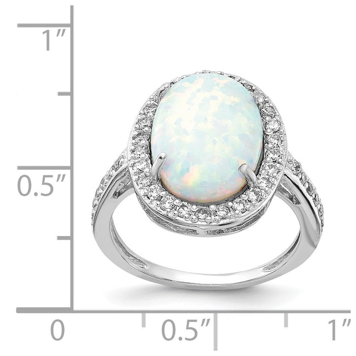 Exclusive 14K Gold Rhodium-Plated Oval Halo Ring with Lab-Created Opal & CZ-4