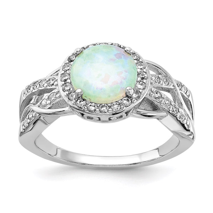 Exclusive Cheryl M Sterling Silver Woven Ring, Cabochon Opal & CZ - Affordable Luxury-1