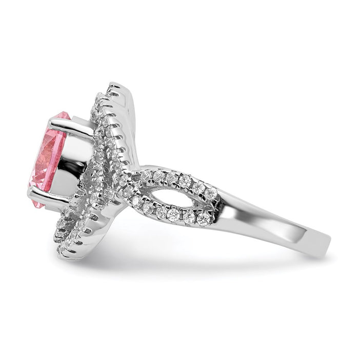Buy Cheryl M Sterling Silver Rhodium-Plated CZ Ring - Stylish Pink & White Elegance-3