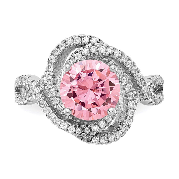 Buy Cheryl M Sterling Silver Rhodium-Plated CZ Ring - Stylish Pink & White Elegance-5