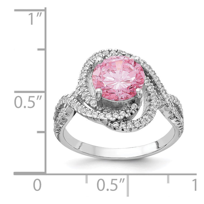Buy Cheryl M Sterling Silver Rhodium-Plated CZ Ring - Stylish Pink & White Elegance-4
