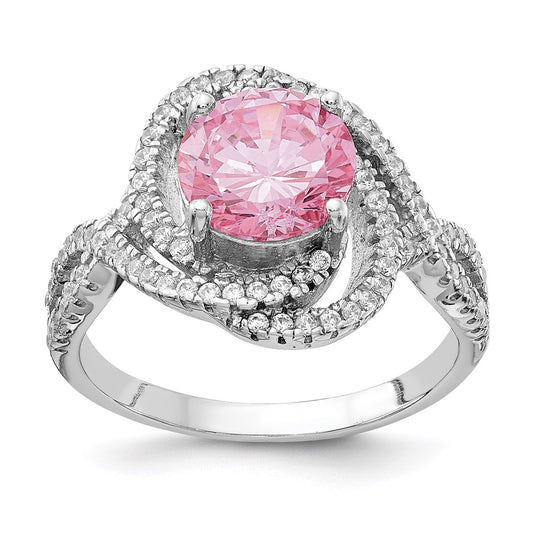 Buy Cheryl M Sterling Silver Rhodium-Plated CZ Ring - Stylish Pink & White Elegance