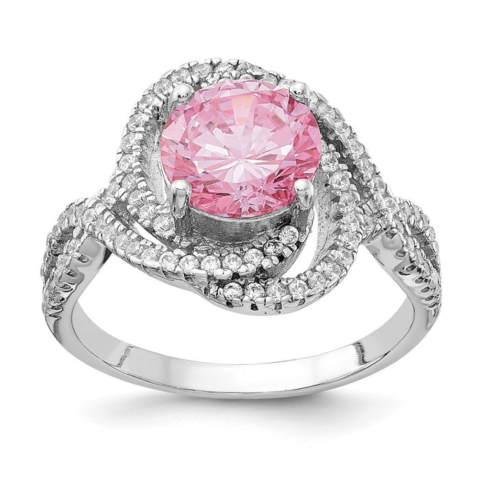 Buy Cheryl M Sterling Silver Rhodium-Plated CZ Ring - Stylish Pink & White Elegance-1