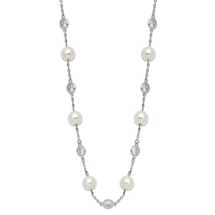 High-Quality 18.25-Inch Sterling Silver Necklace with CZ Bezel & Pearls - Value!-2