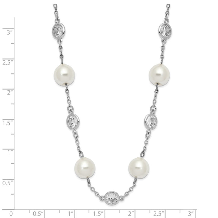 High-Quality 18.25-Inch Sterling Silver Necklace with CZ Bezel & Pearls - Value!-3
