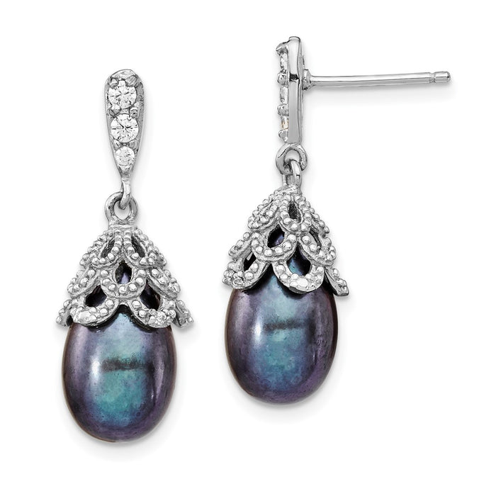 Buy Stylish Cheryl M Sterling Silver Black Teardrop Pearl & CZ Earrings-1