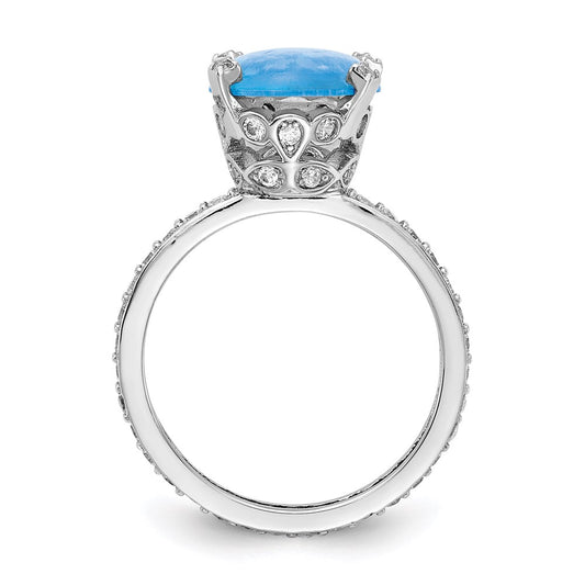 Exclusive 14K Gold Rhodium-Plated Oval Ring with Lab-Created Blue Opal - Stylish Value