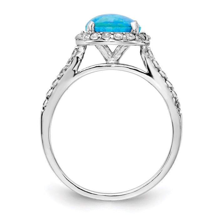Exclusive Cheryl M Sterling Silver Blue Opal Ring - Stylish CZ Halo Design-2
